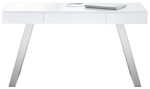 SCHREIBTISCH 140/60/76 cm  in Nickelfarben, Weiß Hochglanz  - Weiß Hochglanz/Nickelfarben, Design, Holzwerkstoff/Metall (140/60/76cm) - Xora