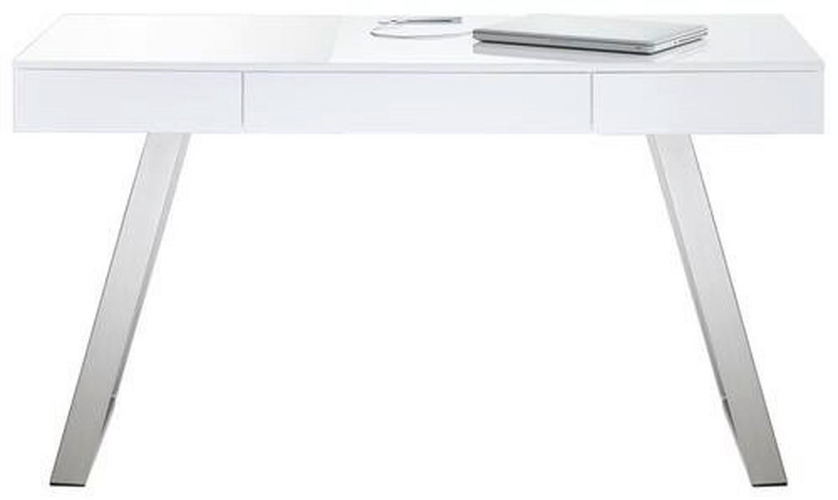 SCHREIBTISCH 140/60/76 cm  in Nickelfarben, Weiß Hochglanz  - Weiß Hochglanz/Nickelfarben, Design, Holzwerkstoff/Metall (140/60/76cm) - Xora