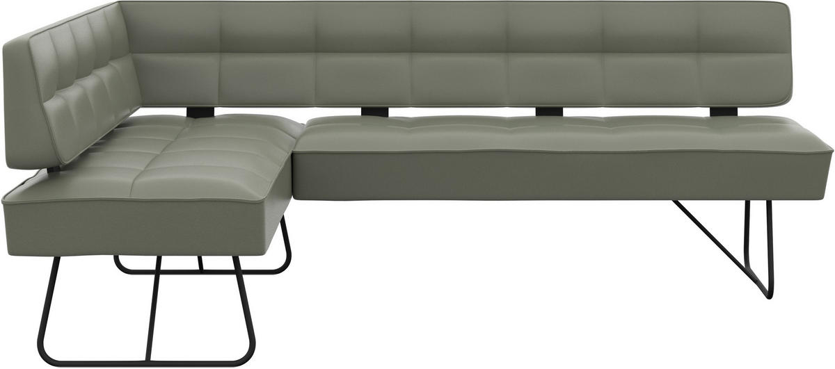 ECKBANK 165/207 cm Echtleder Graugrün   - Schwarz/Graugrün, Design, Leder/Metall (165/207cm) - Moderano