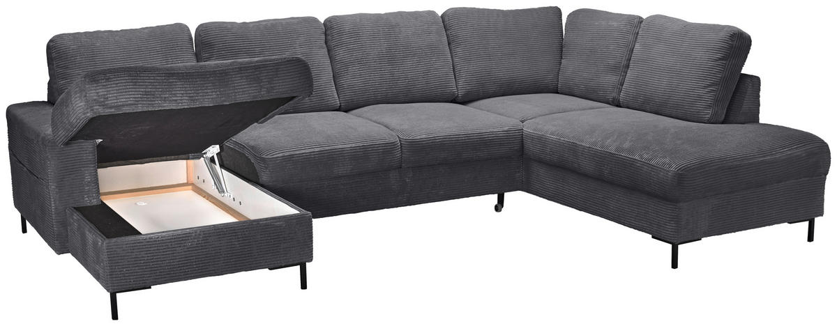 WOHNLANDSCHAFT Anthrazit Cord  - Anthrazit/Schwarz, KONVENTIONELL, Textil/Metall (148/303/197cm) - Carryhome