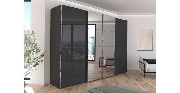 SCHWEBETÜRENSCHRANK  in Graphitfarben, Schwarz  - Chromfarben/Graphitfarben, Design, Glas/Holzwerkstoff (316/223/68cm) - Novel