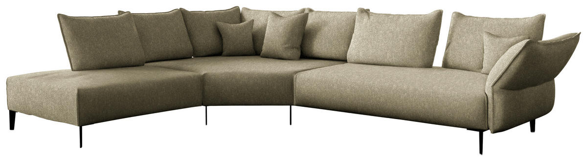 ECKSOFA  in Chenille, Flachgewebe Khaki  272/340 cm  - Khaki/Schwarz, MODERN, Textil/Metall (272/340cm) - W.Schillig