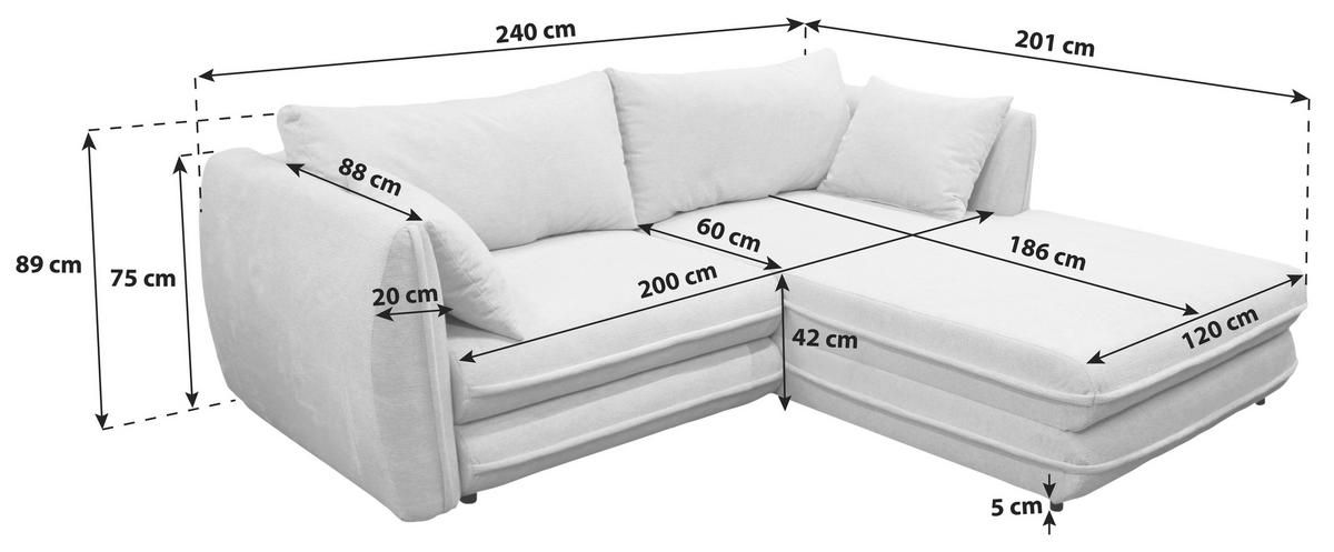 ECKSOFA  in Struktur Grau  240/201 cm  - Schwarz/Grau, Design, Kunststoff/Textil (240/201cm) - MID.YOU