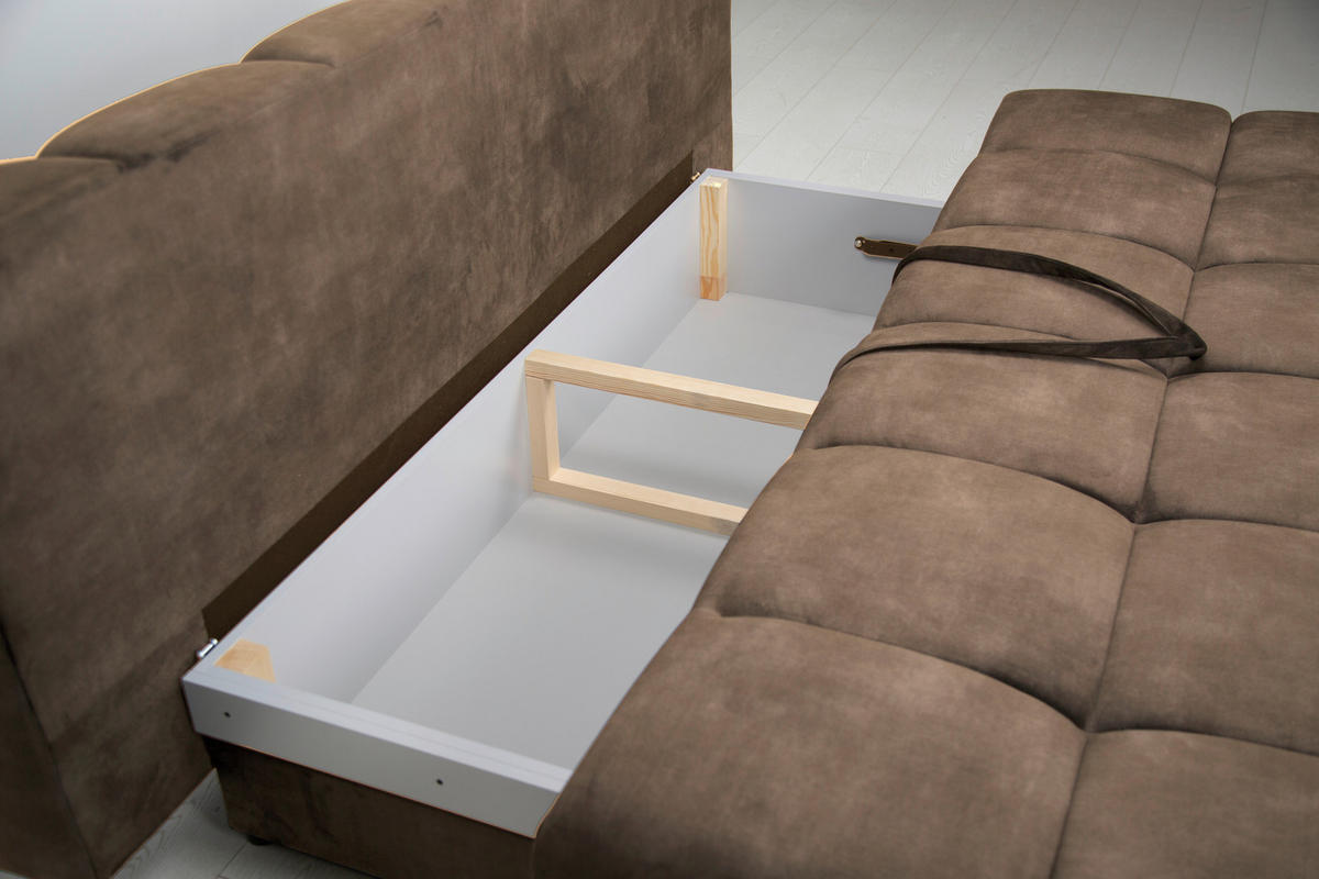 SCHLAFSOFA BOBBIO PLUS Velours Braun  inkl. Rückenkissen, Armlehnenkissen, Stauraum  - Schwarz/Braun, Design, Textil/Metall (204/90/95cm) - MID.YOU