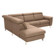 ECKSOFA in Echtleder Braun  - Alufarben/Braun, Design, Leder/Metall (242/271cm) - Cantus