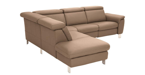 ECKSOFA in Echtleder Braun  - Alufarben/Braun, Design, Leder/Metall (242/271cm) - Cantus