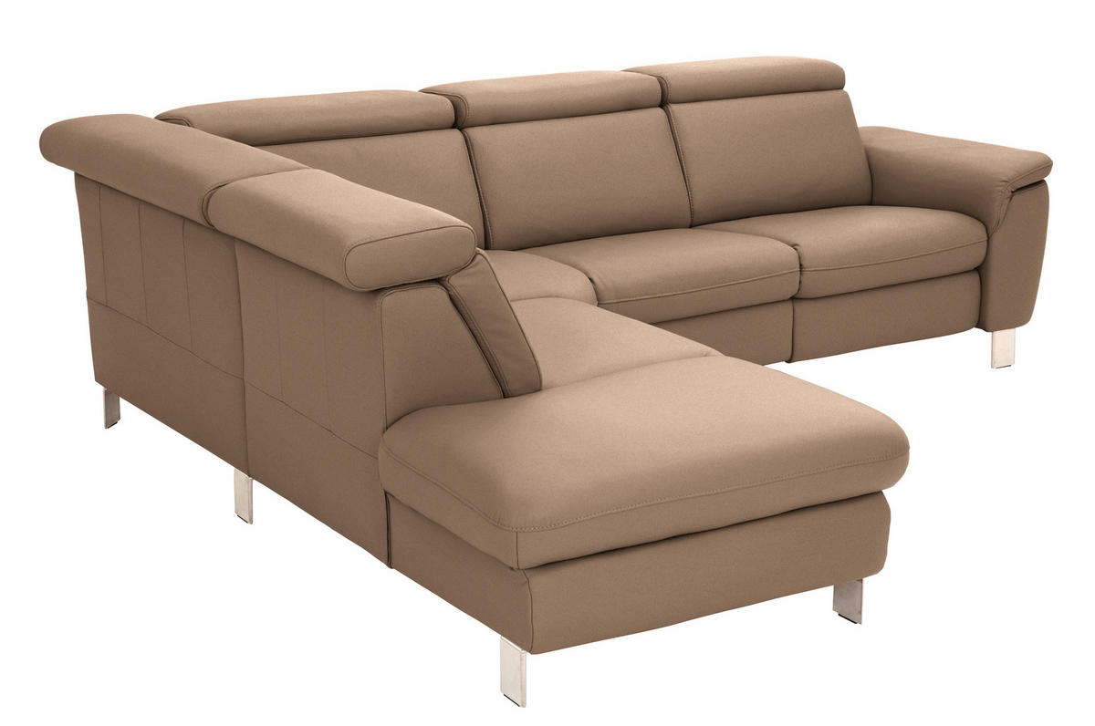 ECKSOFA in Echtleder Braun  239/271 cm  - Alufarben/Braun, Design, Leder/Metall (239/271cm) - Cantus