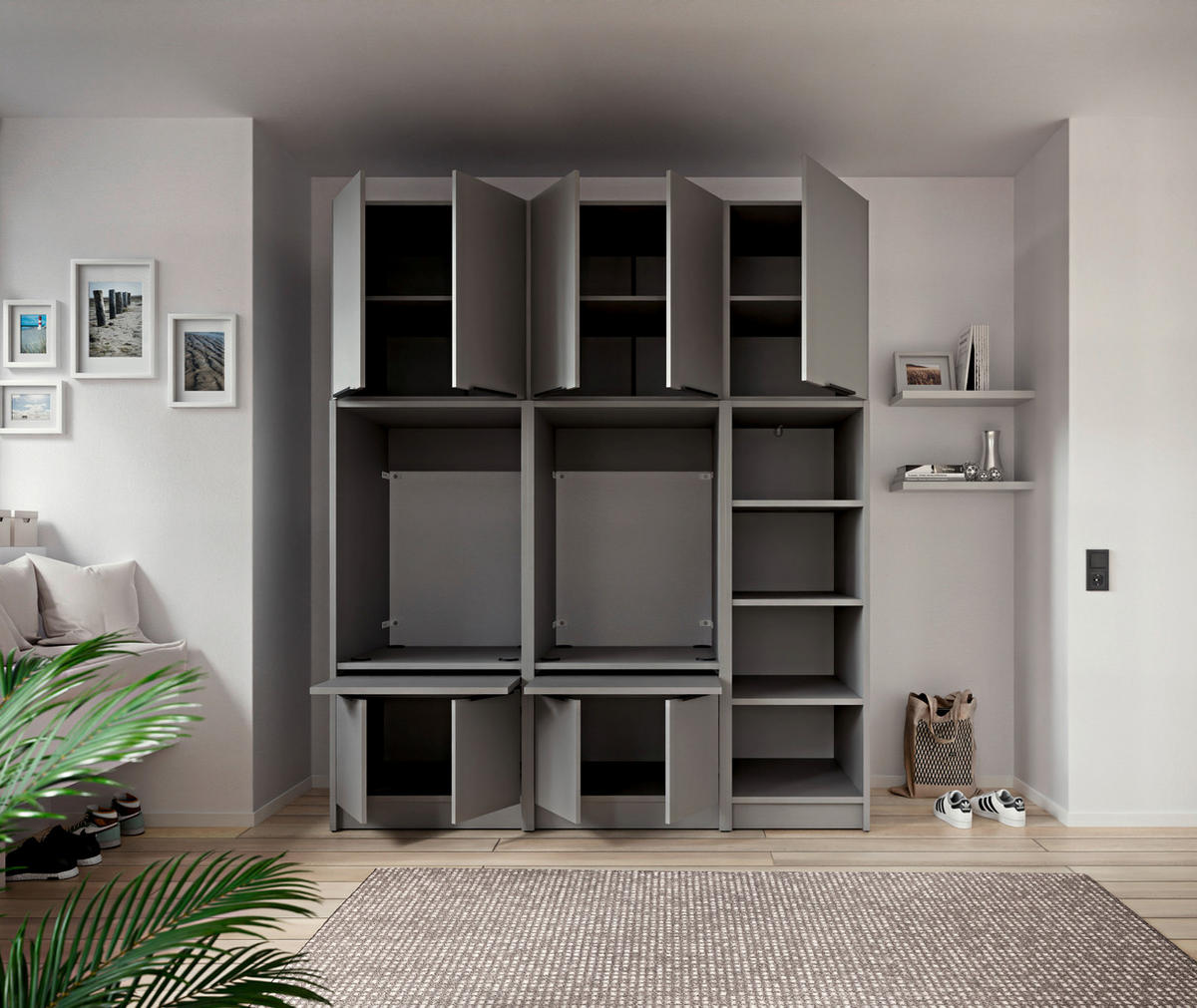MEHRZWECKSCHRANK 50/150/68 cm  - gris/couleur de chêne, Basics, matière synthétique/matériau de bois (50/150/68cm) - MID.YOU