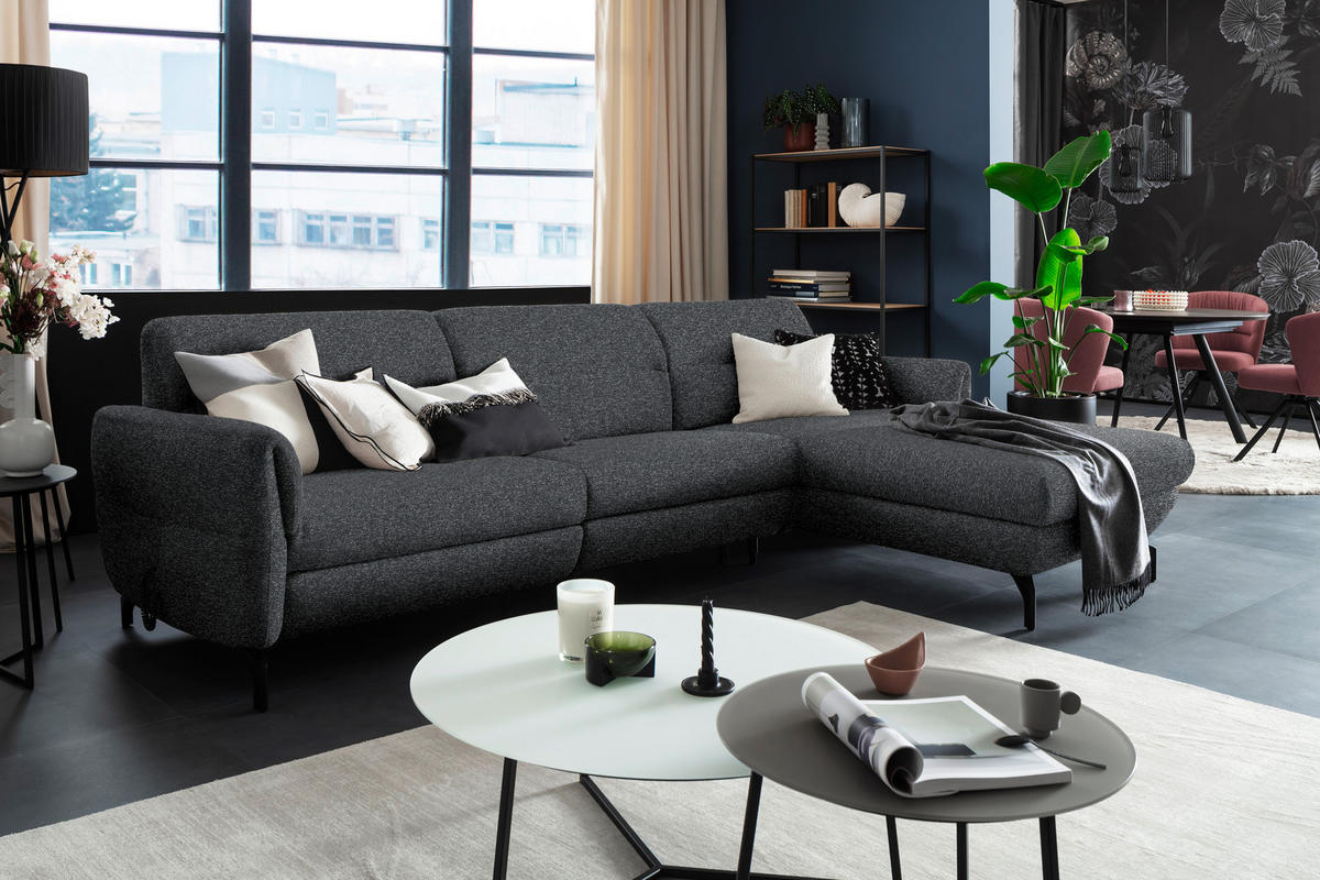 ECKSOFA Graphitfarben Chenille  - Schwarz/Graphitfarben, Design, Textil/Metall (299/187cm) - Schöner Wohnen