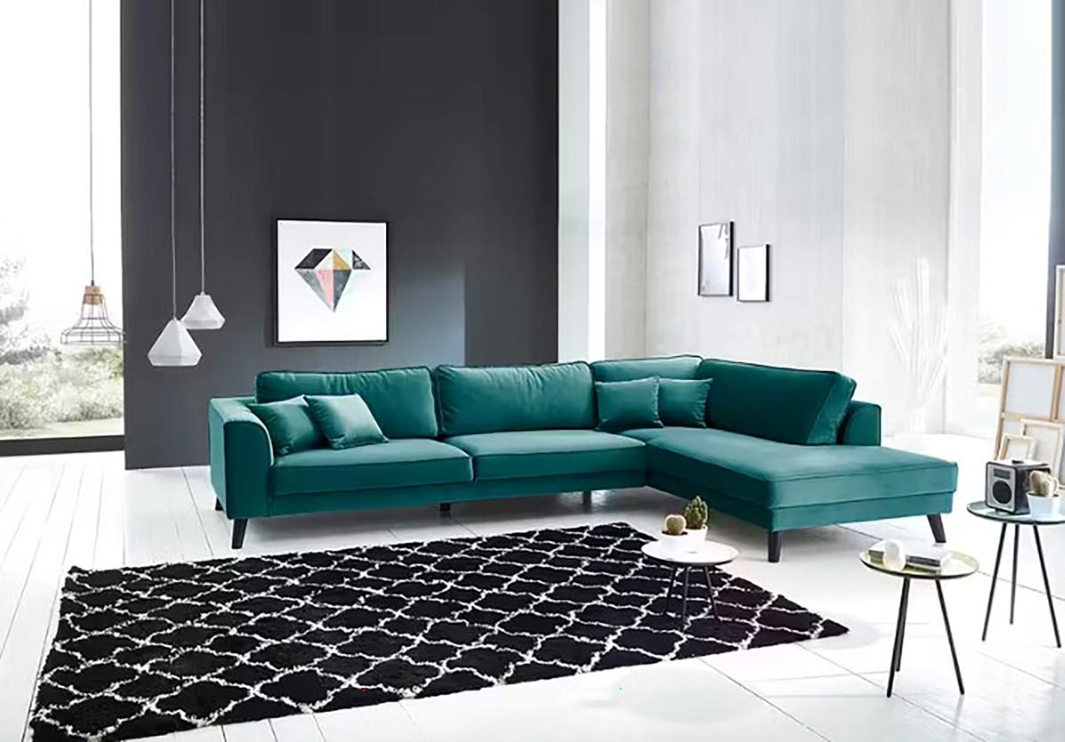 ECKSOFA in Samt, Velours Petrol   - Wengefarben/Petrol, MODERN, Holz/Textil (291/85/201cm) - Trendmanufaktur