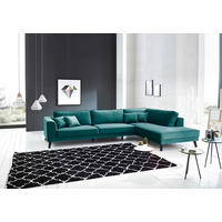 ECKSOFA in Samt, Velours Petrol   - Wengefarben/Petrol, MODERN, Holz/Textil (291/85/201cm) - Trendmanufaktur