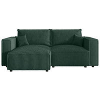 ECKSOFA Dunkelgrün Cord Zierkissen, Rückenkissen, Schlaffunktion, Rücken echt  - Dunkelgrün/Schwarz, MODERN, Kunststoff/Textil (153/250cm) - Xora