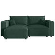 ECKSOFA Dunkelgrün Cord Zierkissen, Rückenkissen, Schlaffunktion, Rücken echt  - Dunkelgrün/Schwarz, MODERN, Kunststoff/Textil (153/250cm) - Xora