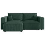 ECKSOFA Dunkelgrün Cord Zierkissen, Rückenkissen, Schlaffunktion, Rücken echt  - Dunkelgrün/Schwarz, MODERN, Kunststoff/Textil (153/250cm) - Xora
