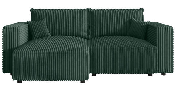 ECKSOFA Dunkelgrün Cord Zierkissen, Rückenkissen, Schlaffunktion, Rücken echt  - Dunkelgrün/Schwarz, MODERN, Kunststoff/Textil (153/250cm) - Xora