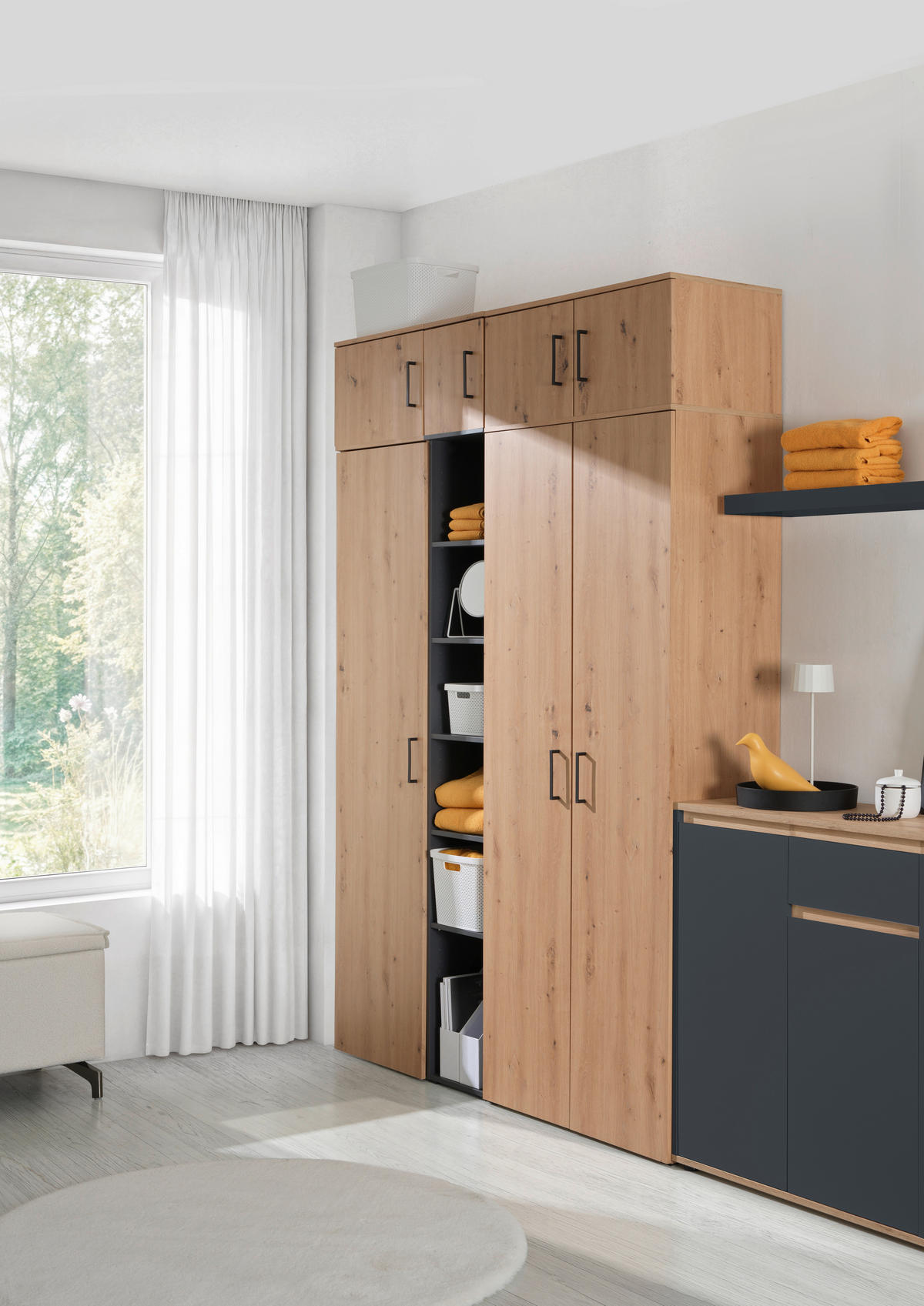 Dulap Multifuncțional, 50/195/40 cm, stejar Artisan - stejar Artisan/antracit, Modern, plastic/material pe bază de lemn (50/195/40cm) - Carryhome