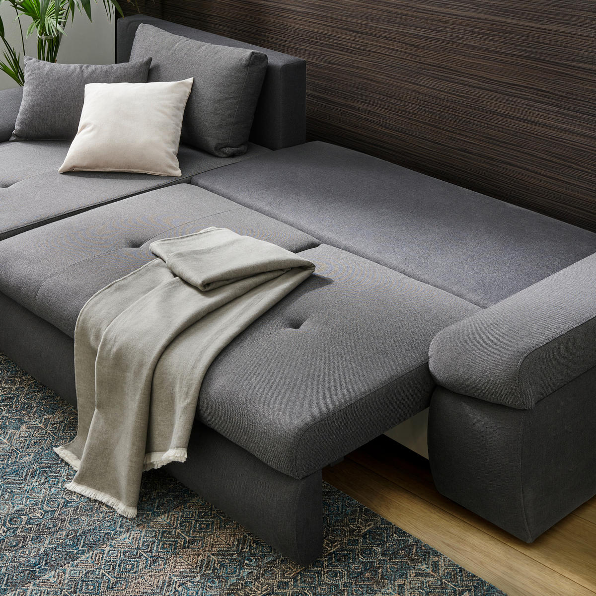 ECKSOFA Anthrazit, Dunkelgrau Webstoff  - Dunkelgrau/Anthrazit, Design, Kunststoff/Textil (313/215cm) - Carryhome