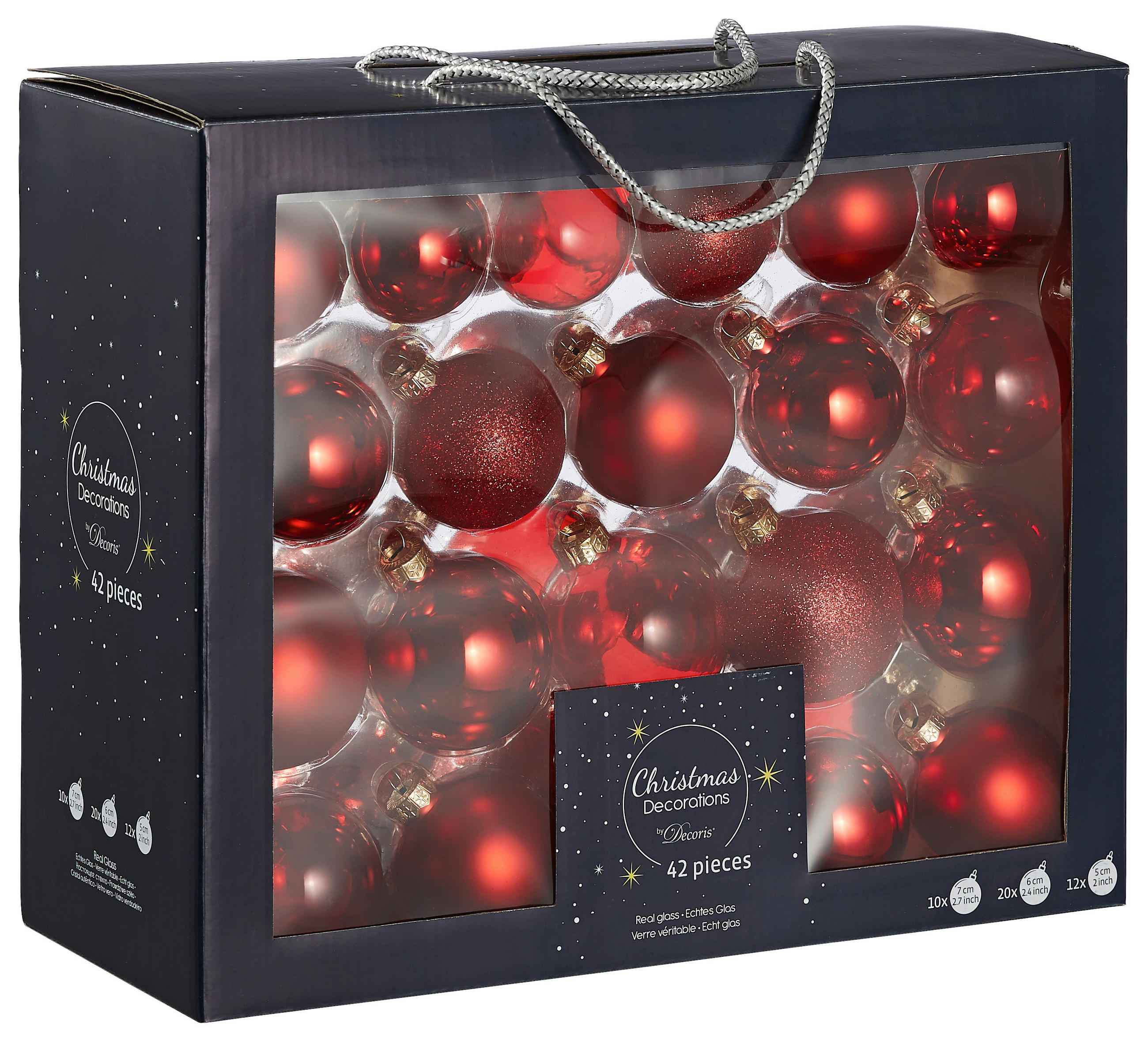 CHRISTBAUMKUGEL-SET 42-teilig  - Rot/Dunkelrot, Trend, Glas