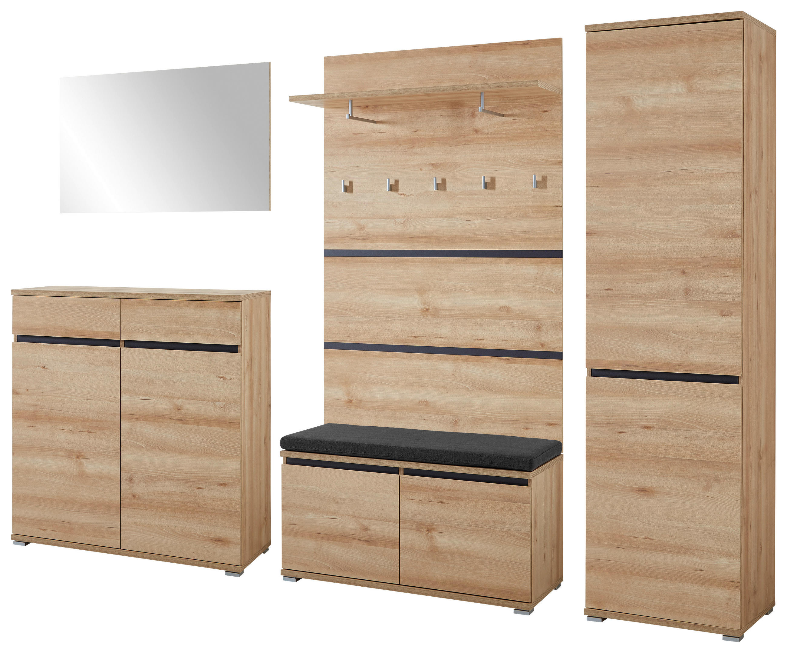GARDEROBE 6-teilig  in 276/200/40 cm  - Anthrazit/Buchefarben, Design, Holzwerkstoff/Textil (276/200/40cm) - Carryhome