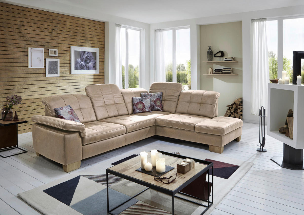 ECKSOFA Beige Mikrofaser  - Beige, KONVENTIONELL, Holz/Textil (299/243cm) - Carryhome