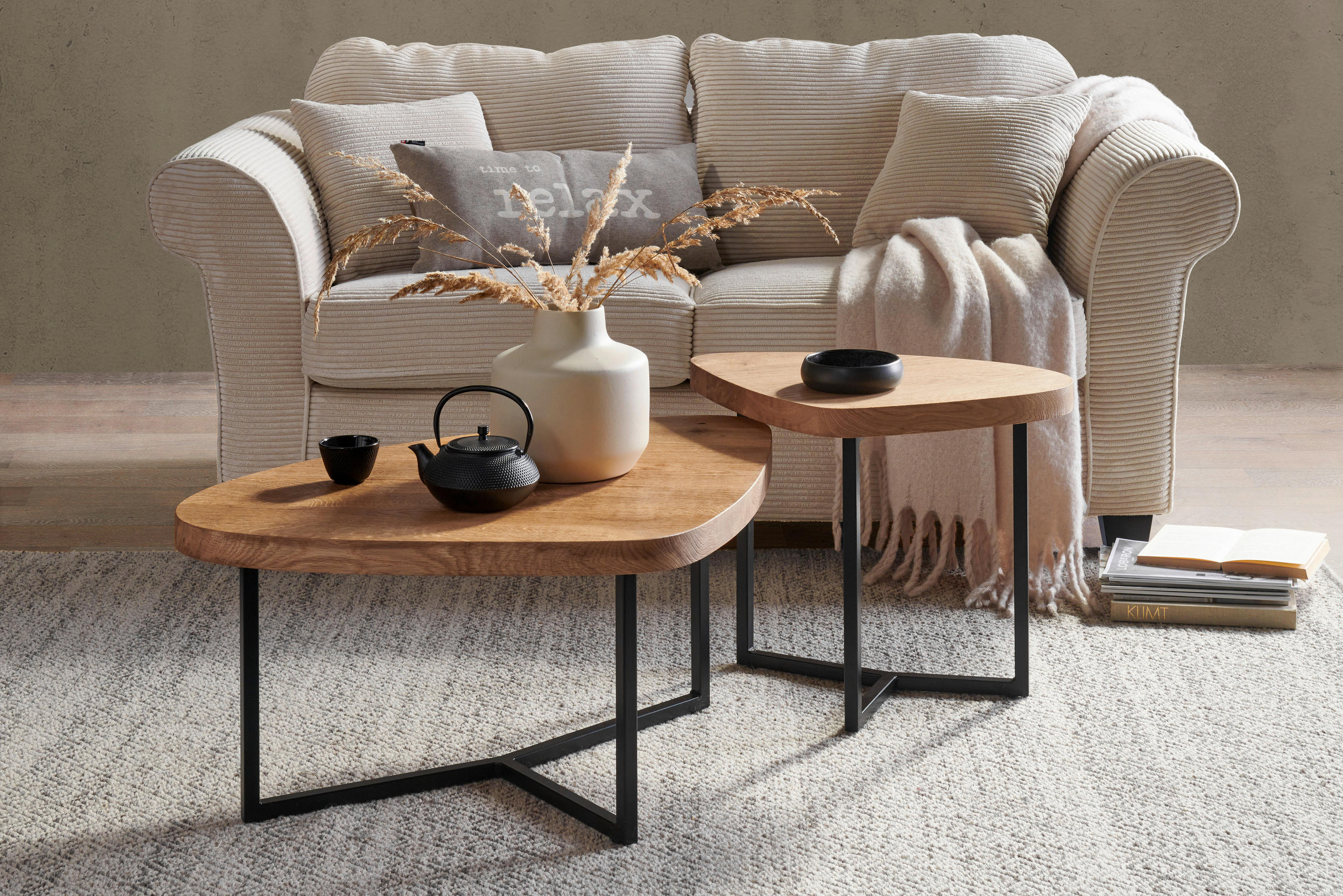 COUCHTISCH in Holz, Metall 48/45/45 cm  - Eichefarben/Schwarz, Natur, Holz/Metall (48/45/45cm) - Novel