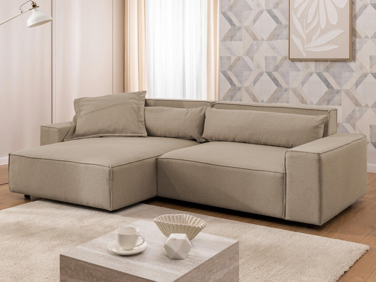 ECKSOFA Curduroy in Webstoff Hellbraun Rückenkissen  251/142 cm  - Hellbraun/Schwarz, Design, Kunststoff/Textil (251/142cm) - P & B