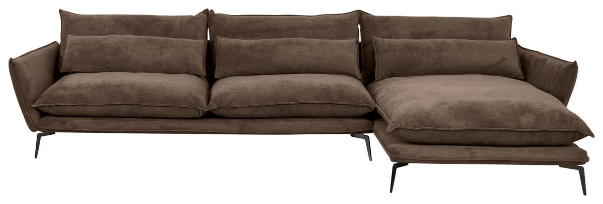 ECKSOFA SKYE Braun Flachgewebe  - Schwarz/Braun, Design, Textil/Metall (338/165cm) - Livetastic