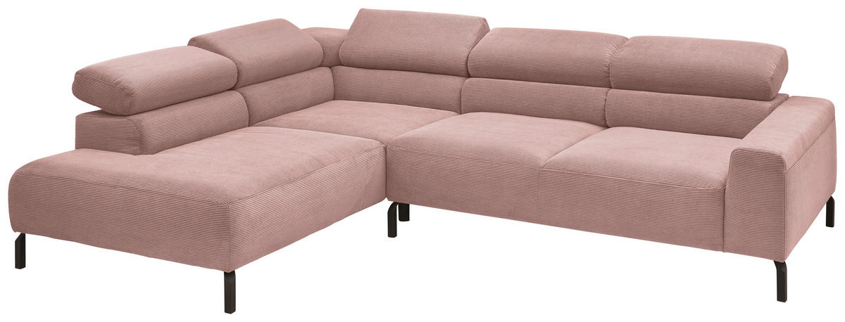 ECKSOFA in Feincord Altrosa  - Schwarz/Altrosa, Design, Textil/Metall (219/273cm) - Pure Home Comfort