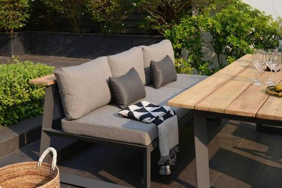GARTENBANK 201/85/89 cm  in Anthrazit, Dunkelgrau, Beige, Teakfarben  - Dunkelgrau/Anthrazit, Design, Holz/Textil (201/85/89cm) - Amatio