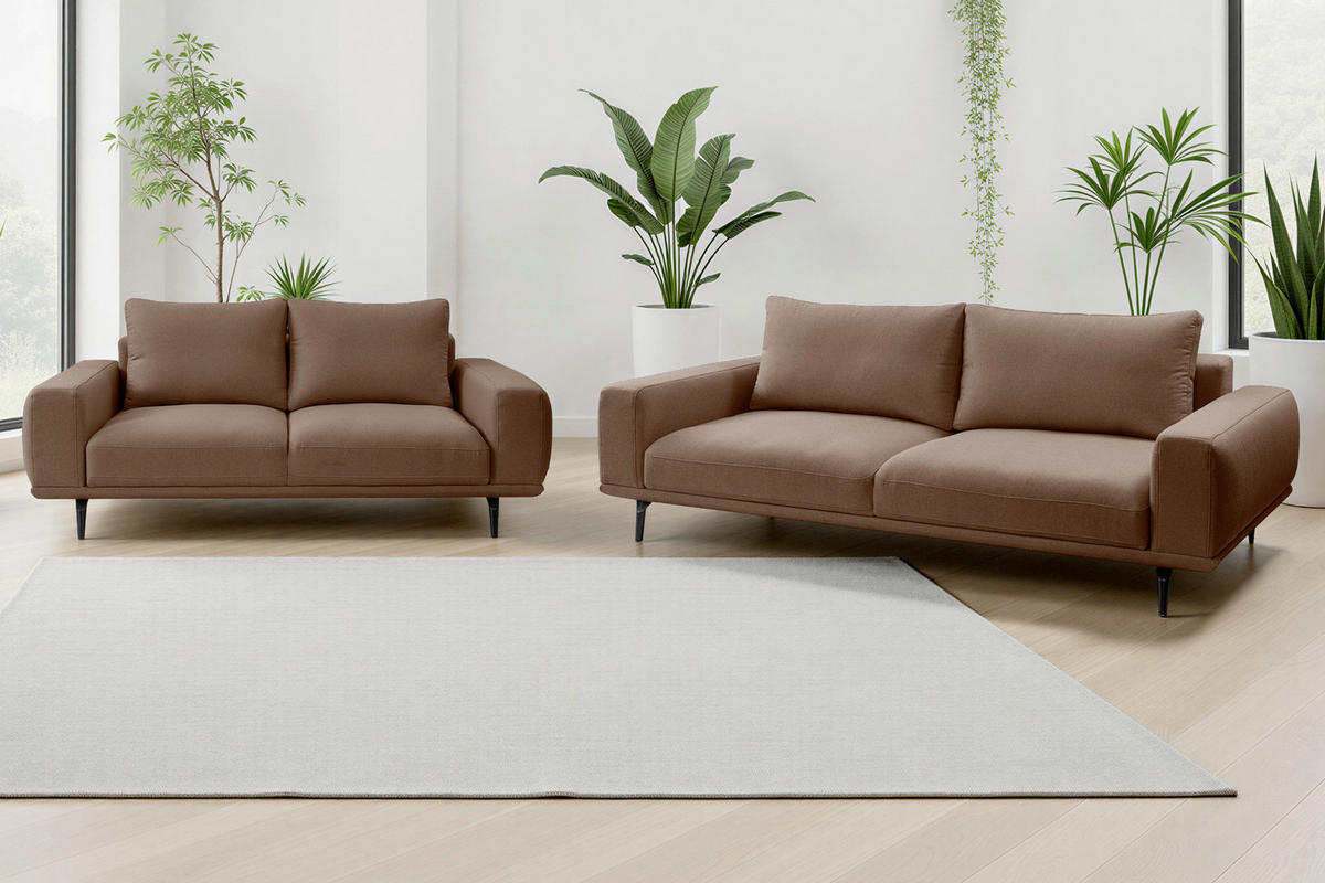 2-SITZER-SOFA Webstoff Braun  - Schwarz/Braun, Modern, Textil/Metall (202/89/115cm) - MID.YOU