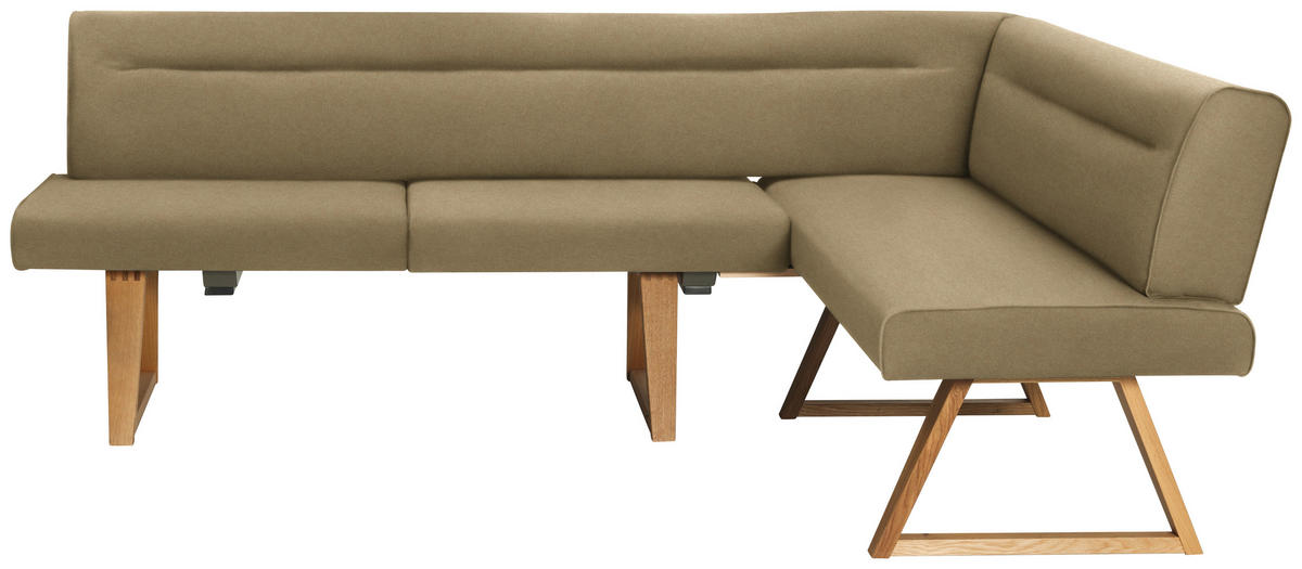 ECKBANK 230/170 cm Mikrofaser, Lederlook (vegan) Eichefarben, Olivgrün Wildeiche massiv   - Eichefarben/Olivgrün, KONVENTIONELL, Holz/Textil (230/170cm) - Moderano