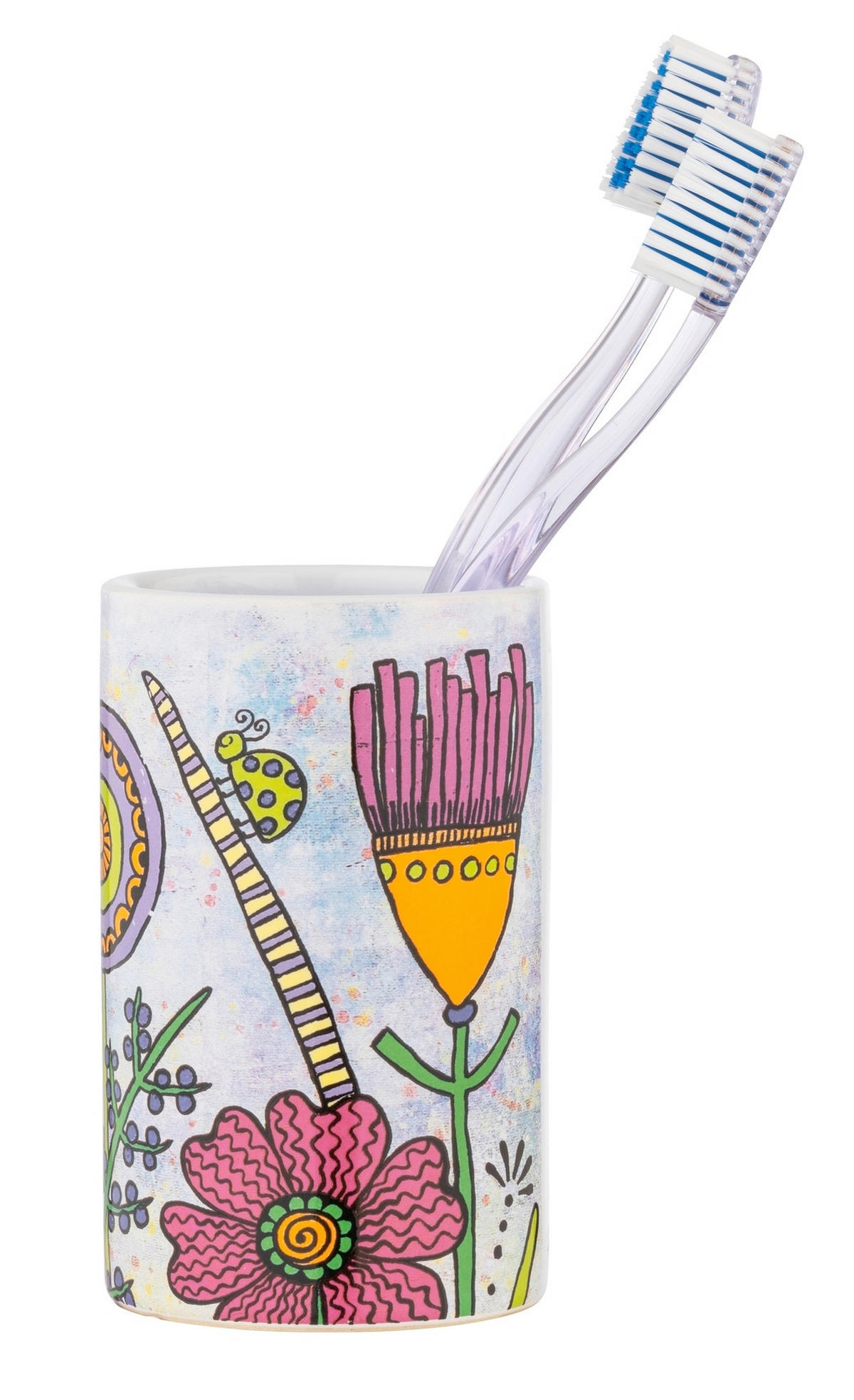 ZAHNPUTZBECHER Keramik  - Gelb/Lila, Trend, Keramik (6,5/11/6,5cm) - Wenko