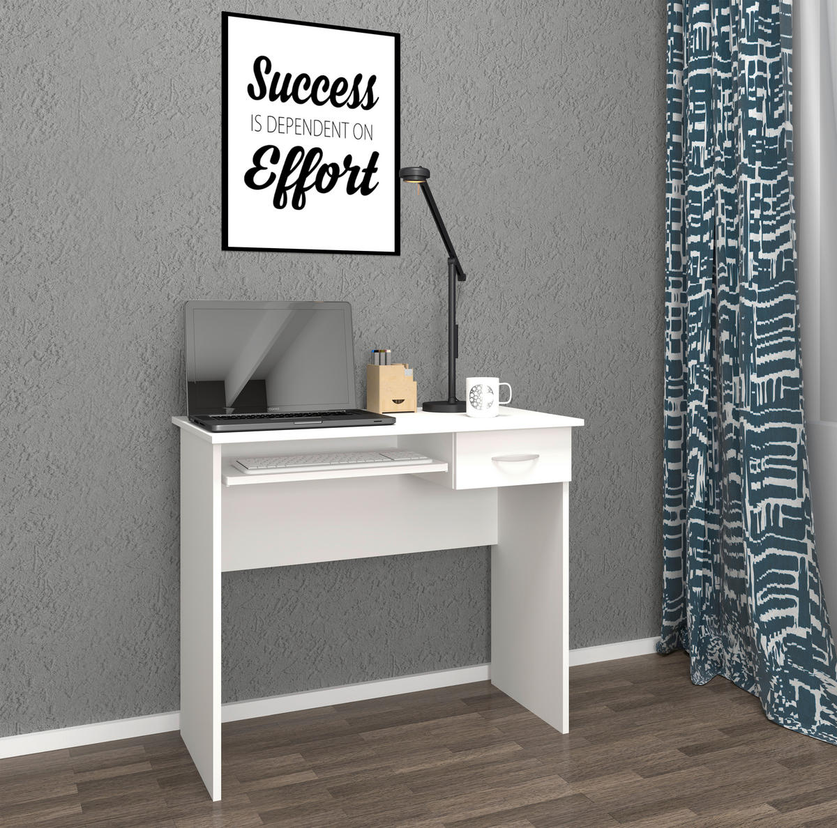SCHREIBTISCH 85/50/75 cm  in Weiss  - Weiss/Alufarben, Modern, Holzwerkstoff/Metall (85/50/75cm) - MID.YOU