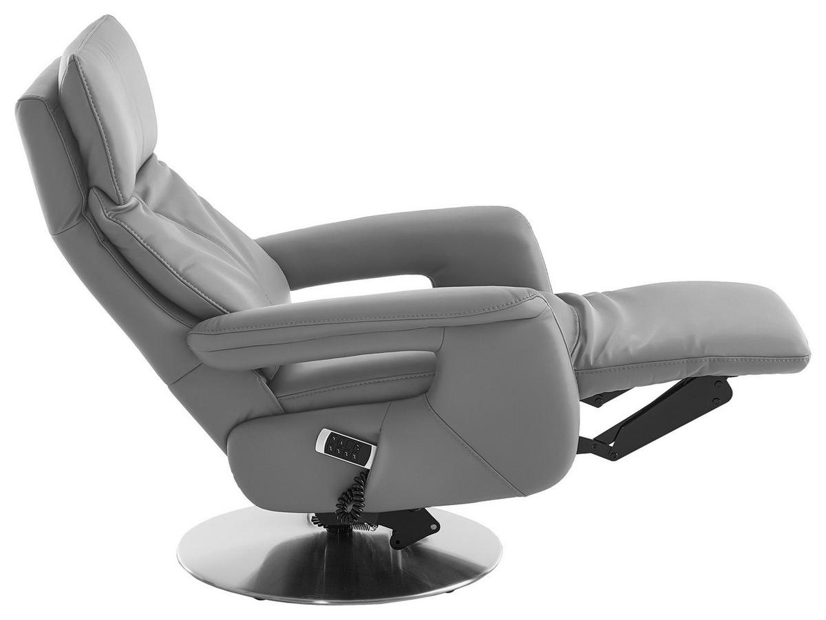 RELAXSESSEL in Leder Hellgrau  - Edelstahlfarben/Hellgrau, Design, Leder/Metall (78/112/85cm) - Cantus