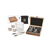 SET ČAŠA ZA VISKI  9 delova   - prozirna/boja nerđajućeg čelika, Osnovno, staklo/drvo (49/46/32cm)