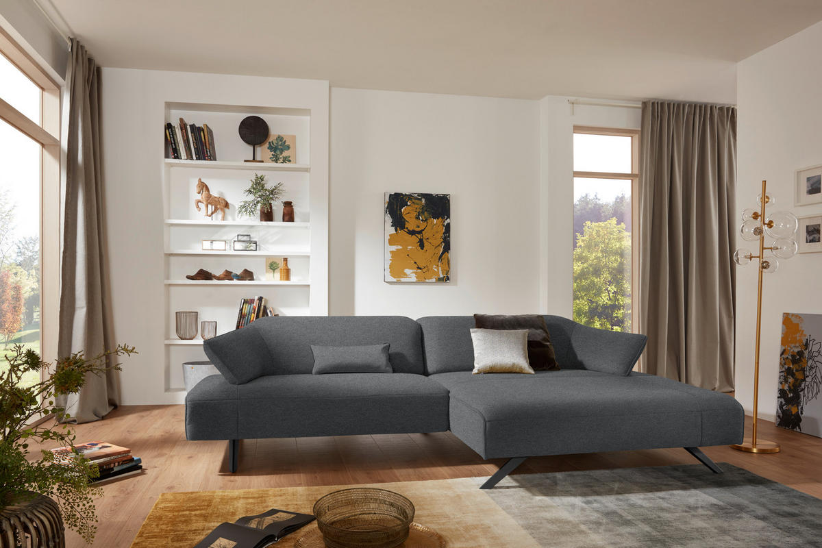 ECKSOFA in Struktur Hellgrau  - Anthrazit/Hellgrau, Design, Textil/Metall (276/165cm) - Himolla