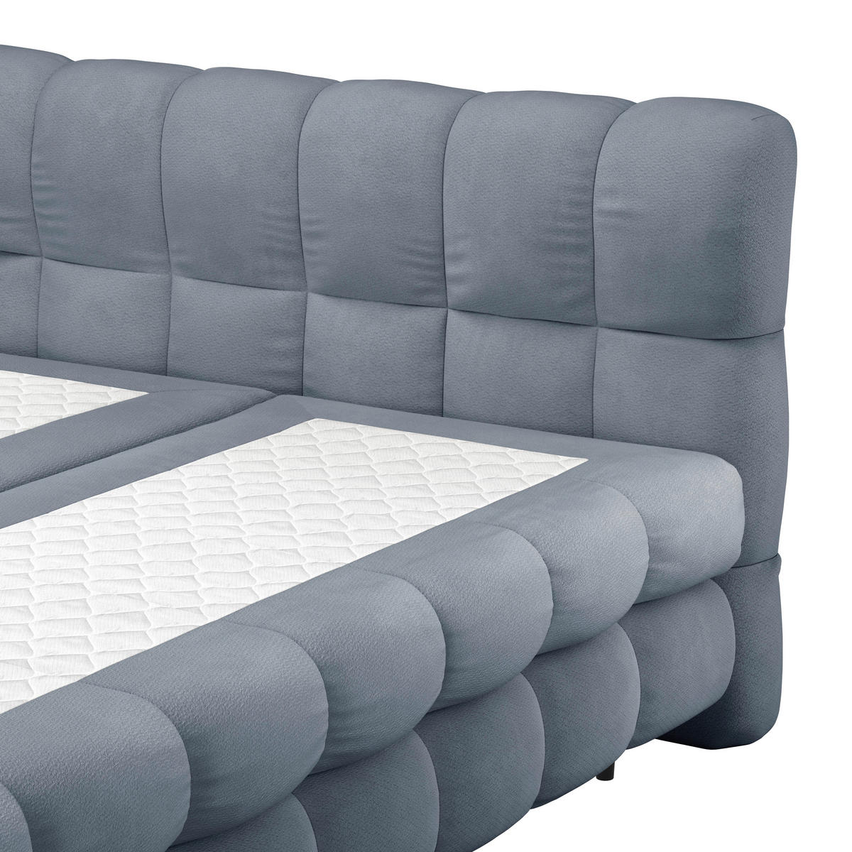 BOXBETT 200/200 cm,  in Blaugrau, gepolstertes Kopfteil, Bettkasten, Topper, H3 + H3 = fest  - Blaugrau/Schwarz, Design, Textil/Metall (200/200cm) - Ti'me
