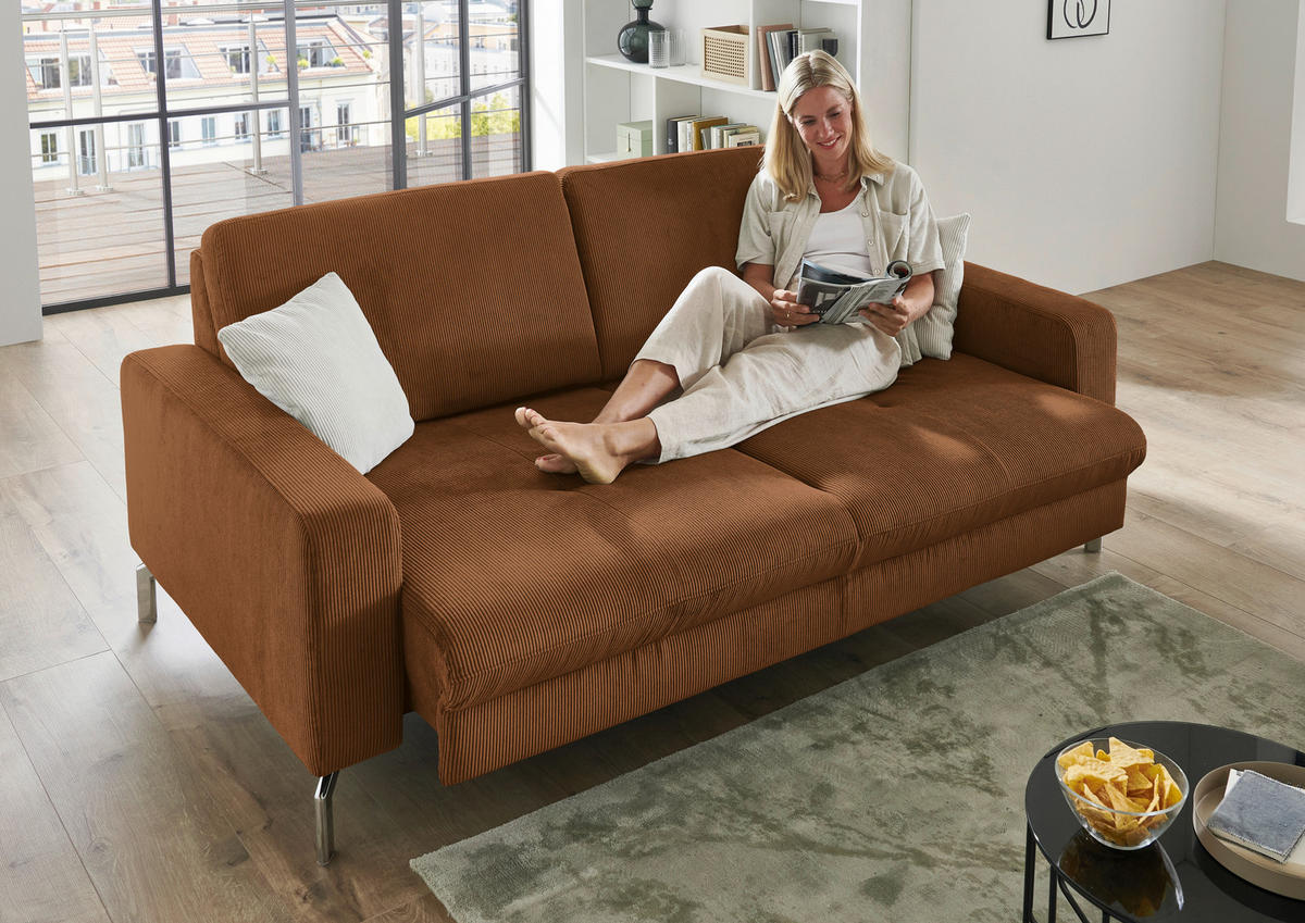 3-SITZER-SOFA Feincord Cognac  - Chromfarben/Cognac, Design, Textil/Metall (194/87/105cm) - Beldomo Style