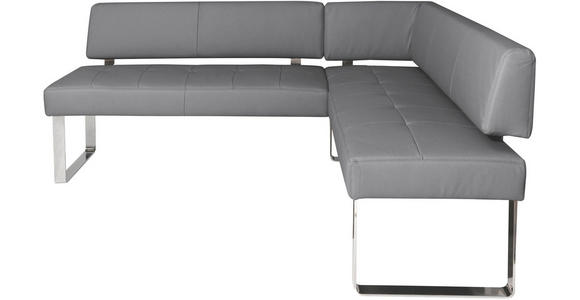 ECKBANK Echtleder Chromfarben, Dunkelgrau - Chromfarben/Dunkelgrau, Design, Leder/Metall (206/165cm) - Novel