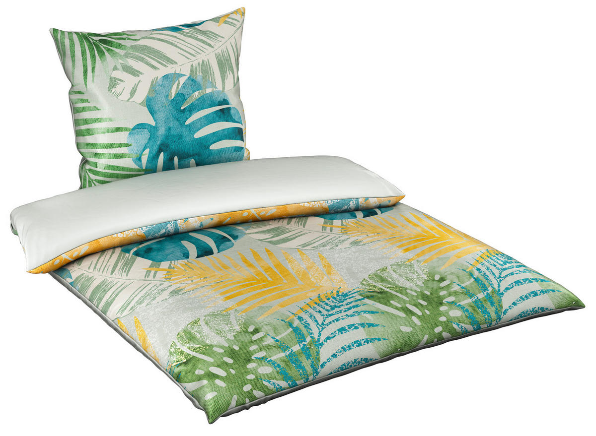 WENDEBETTWÄSCHE Botanic Satin 135/200 cm  - Grün, KONVENTIONELL, Textil (135/200cm) - Esposa