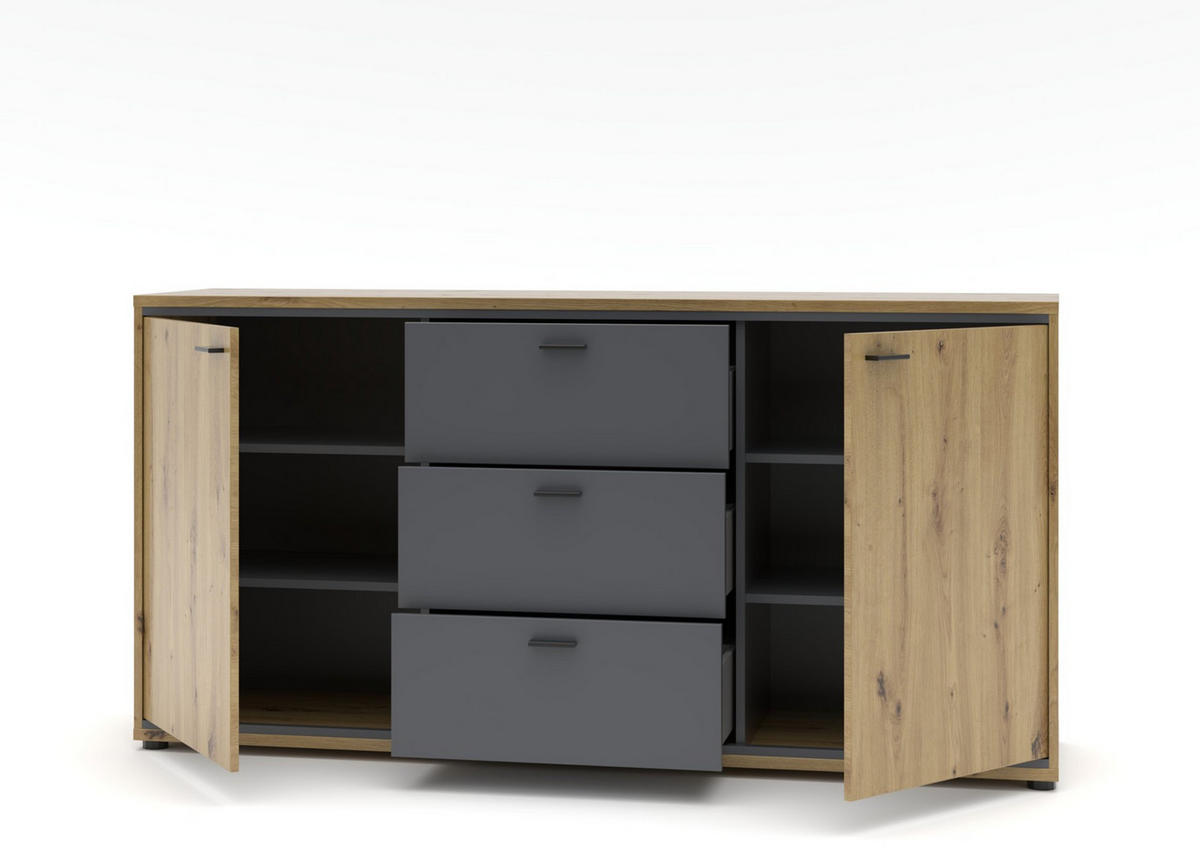 SIDEBOARD 170/86/49 cm  in Graphitfarben, Eiche Artisan  - Graphitfarben/Schwarz, Design, Holzwerkstoff/Metall (170/86/49cm) - Livetastic