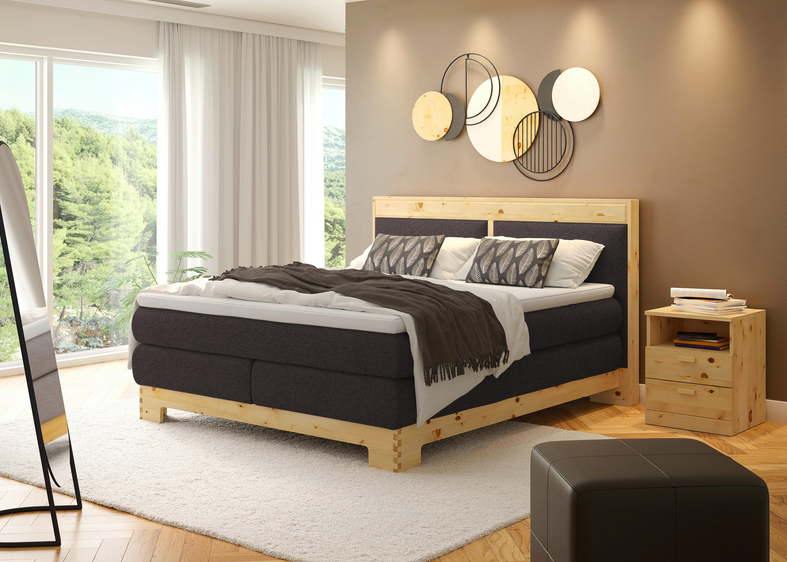 BOXSPRINGBETT 160/200 cm  in Dunkelbraun  - Dunkelbraun, Natur, Holz/Textil (160/200cm) - Linea Natura