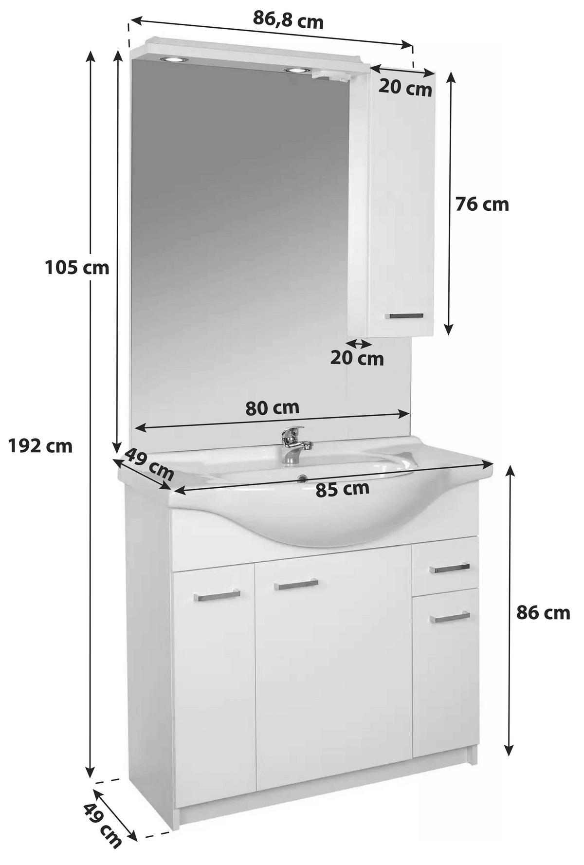 KOPALNICA  bela  - bela, Konvencionalno, leseni material/keramika (86,8/192/49cm) - Boxxx