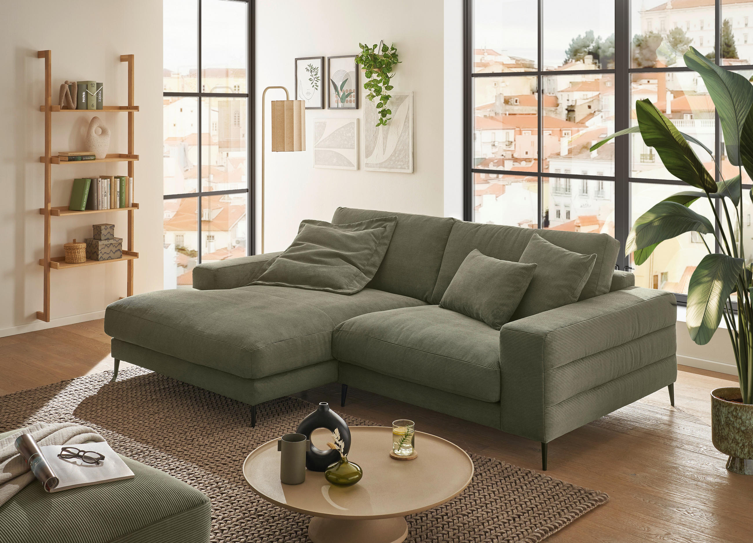 Thumbnail - Dieter Knoll Ecksofa, Dunkelgrün, Textil, 3-Sitzer, Ottomane links, L-Form, 253x177 cm, Typenauswahl, Fußauswahl, Stoffa...