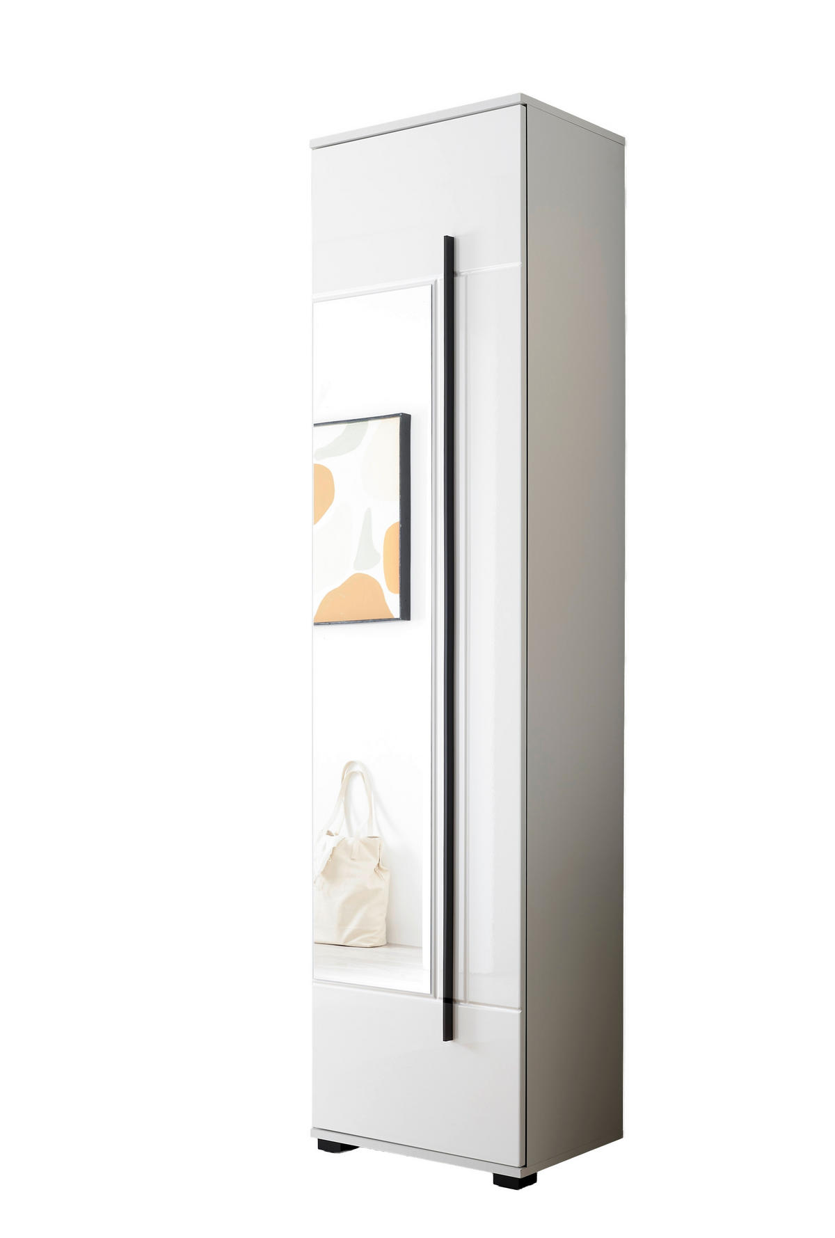 MEHRZWECKSCHRANK 50/201/39 cm  in Weiß, Weiß Hochglanz  - Weiß Hochglanz/Schwarz, MODERN, Glas/Holzwerkstoff (50/201/39cm) - MID.YOU