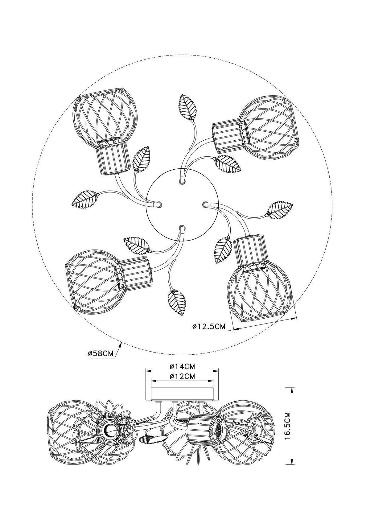 MENNYEZETI LÁMPA - fekete/sárgarézszínű, Basics, fém (58/16,5cm) - Globo