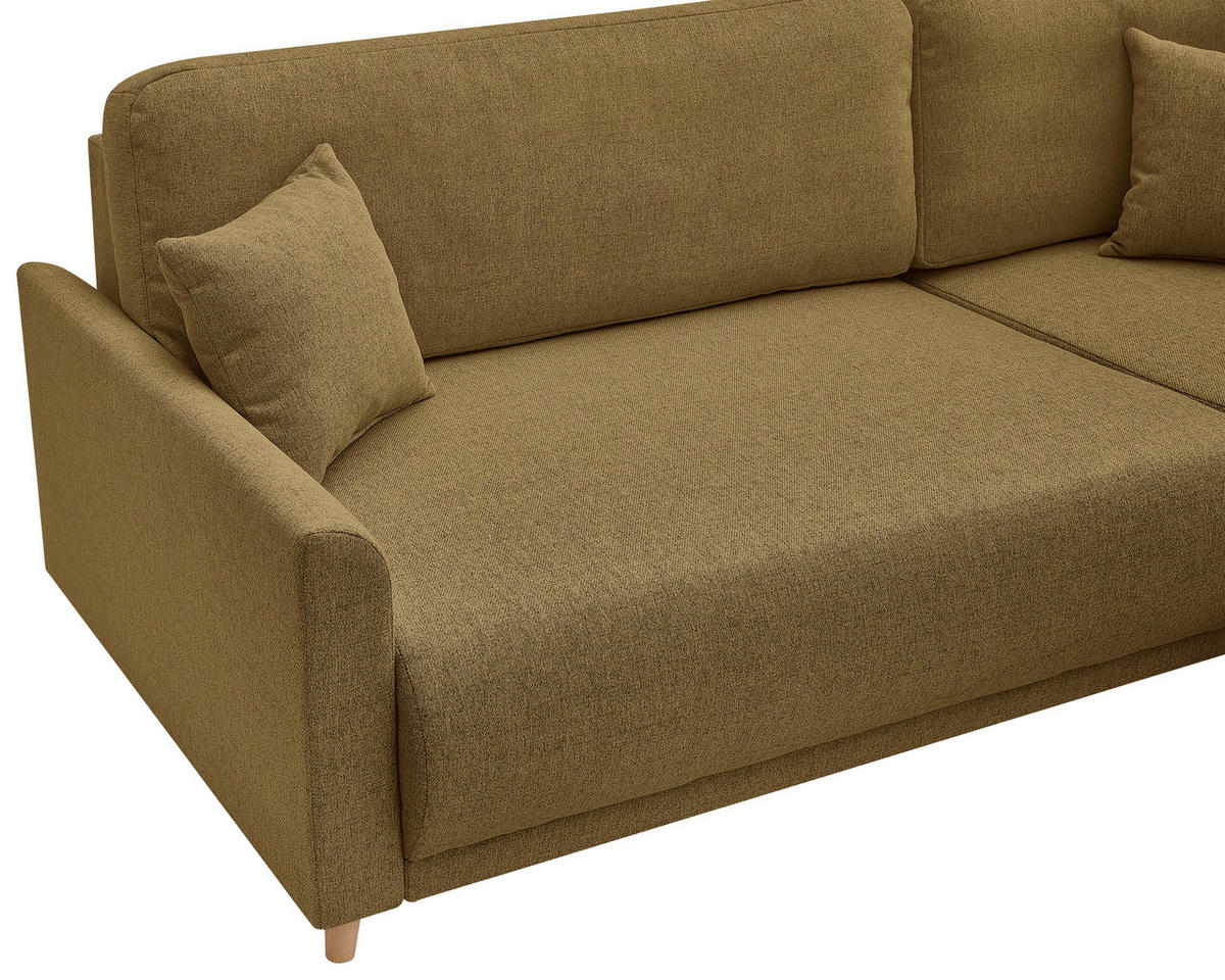 ECKSOFA MILOS Braun Flachgewebe, Struktur Rückenkissen, Bettkasten, Schlaffunktion, Rücken echt  - Naturfarben/Braun, Design, Textil (224/148cm) - P & B