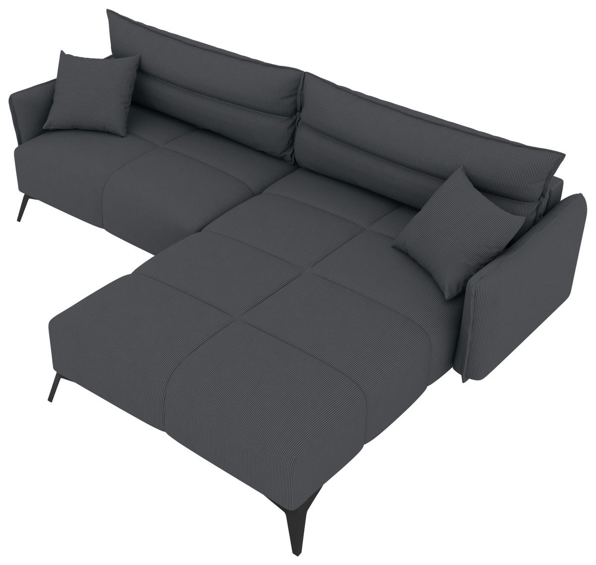 ECKSOFA in Cord Dunkelgrau  253/180 cm  - Dunkelgrau/Schwarz, KONVENTIONELL, Textil/Metall (253/180cm) - Carryhome
