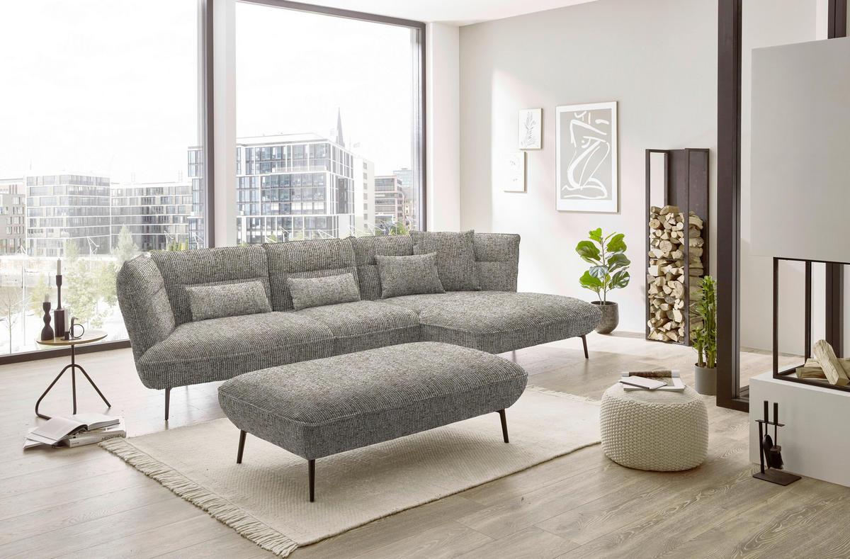 ECKSOFA in Flachgewebe Braun  - Schwarz/Braun, Design, Textil/Metall (339/153cm) - Moderano