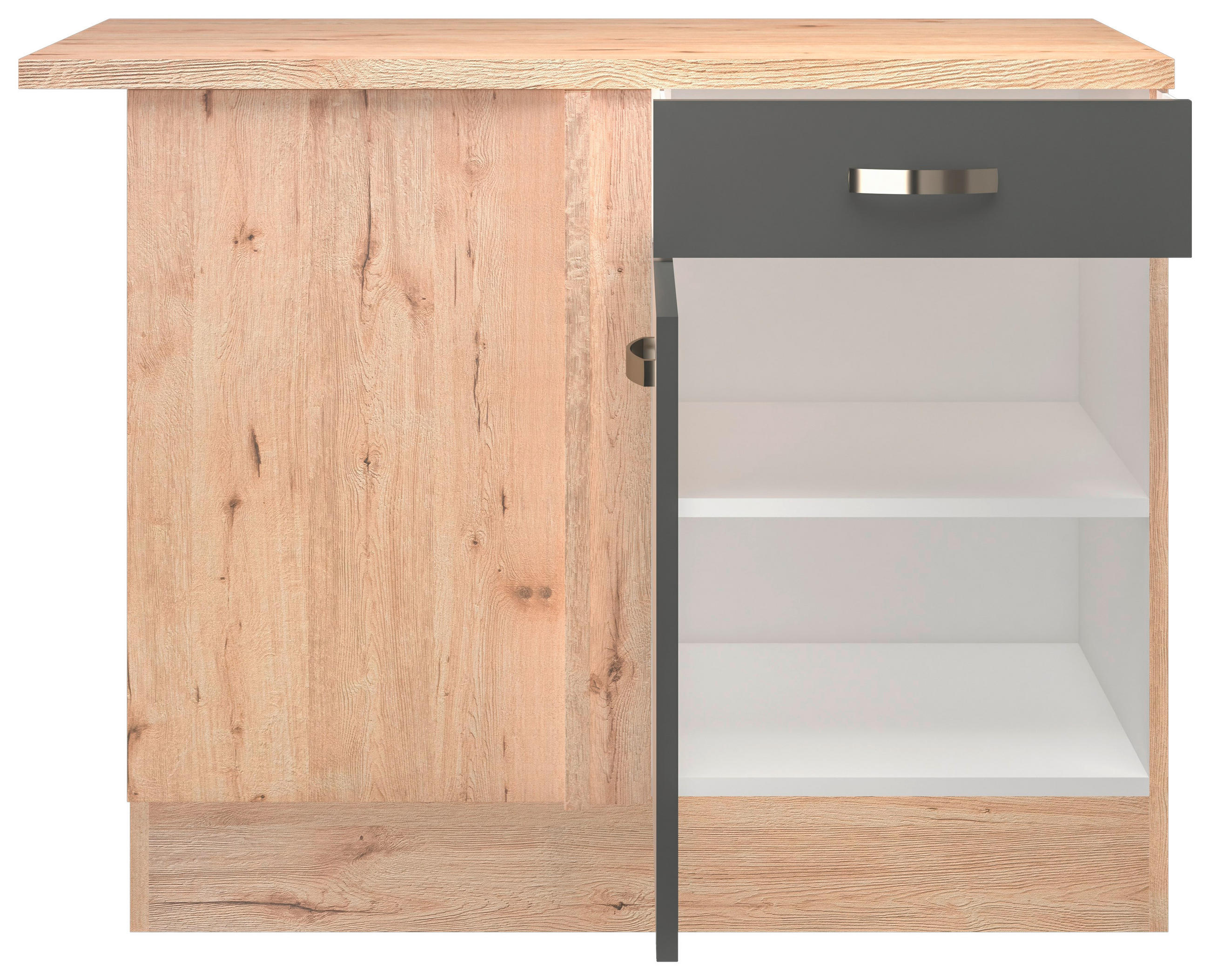 ECKUNTERSCHRANK 110/85/60 cm in Eiche San Remo, Dunkelgrau - Edelstahlfarben/Dunkelgrau, MODERN, Holzwerkstoff/Metall (110/85/60cm) - FlexWell